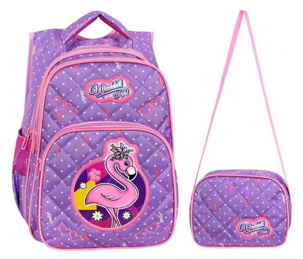 Waddell Lila Flamingo Desenli Kız Çocuk İlköğretim Okul Sırt Çantası Ve Beslenme Çantası ürün görseli 1