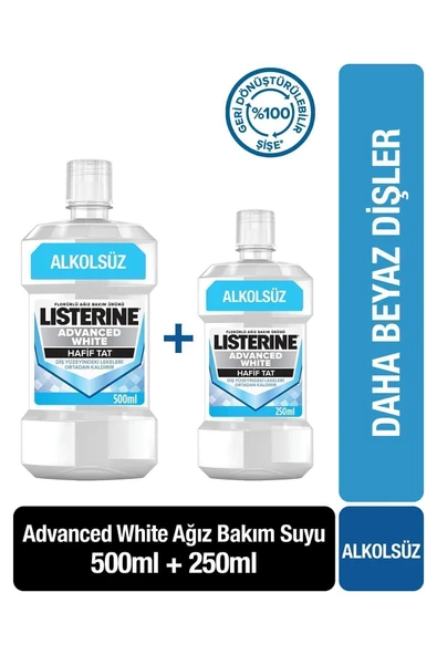 Advanced White Hafif Tat Alkolsüz Ağız Bakım Suyu 500 ml + 250 ml  Set ürün görseli 1