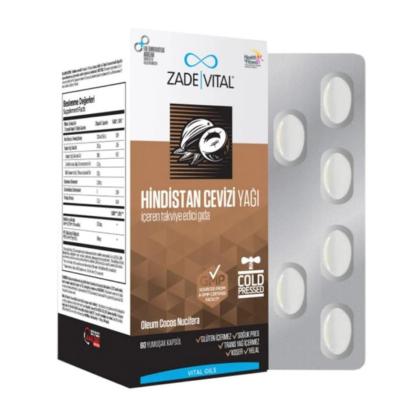 Zade Vital Hindistan Cevizi Yağı 1000 mg 60 Blister Kapsül ürün görseli 1