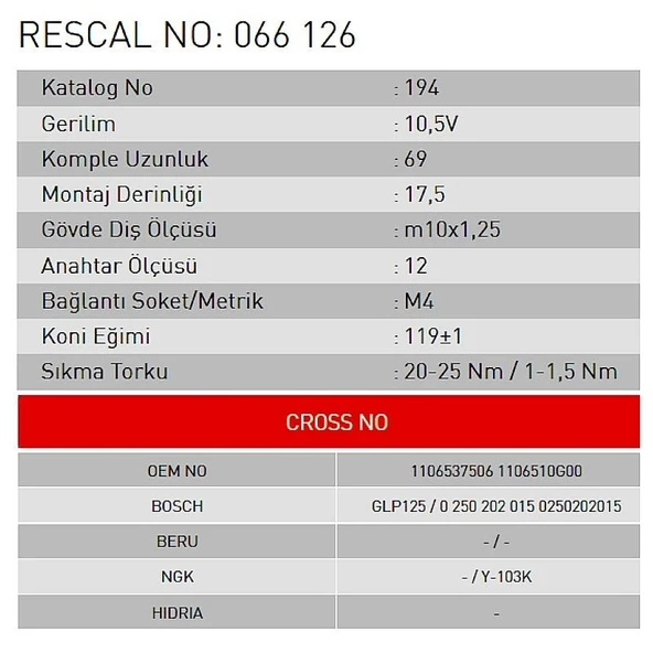 Isıtma Bujisi - Kubota - Multicar - ET066126 - Resim 2