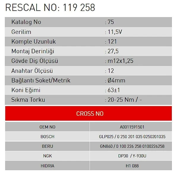 Isıtma Bujisi - Mercedes - ET119258 - Resim 2