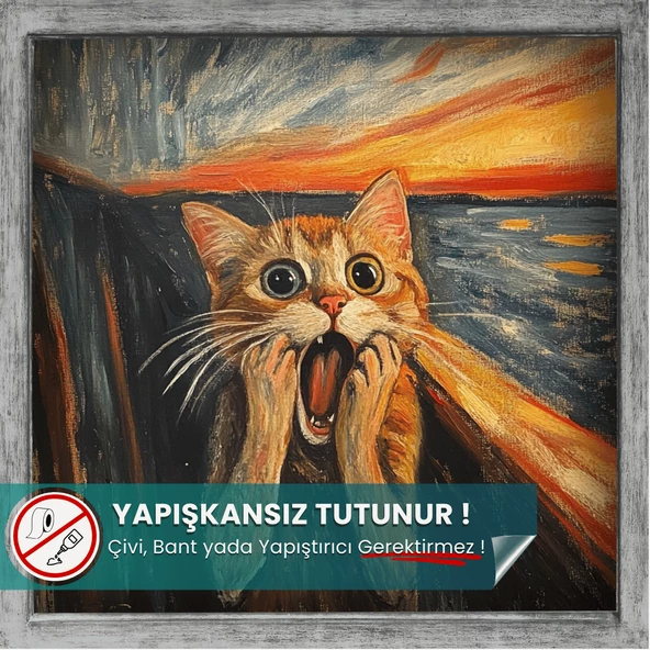 Edvard Munch Çığlık Posteri, Eğlenceli Poster, Kedili Poster, Duvar Posteri, Kedi Sevenlere Hediye ürün görseli 1