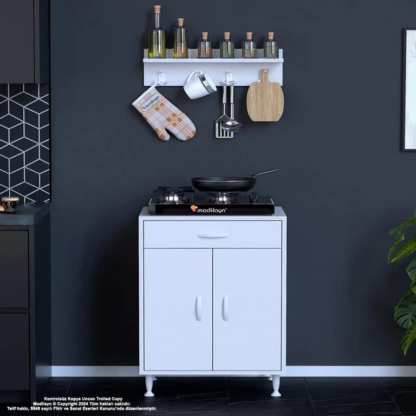 Modilayn BİRCE 65 x 87 x 48 cm Tüp Bölmeli Set Ocak Altı Dolap ve Baharat Rafı ürün görseli 1