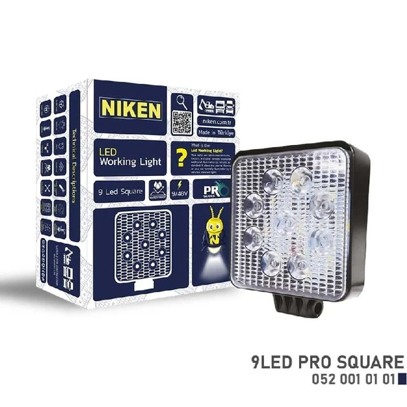 Çalışma Lambası Kamyon İş Makinesi Atv Pro 9 Ledli Kare 22-27W ürün görseli 1