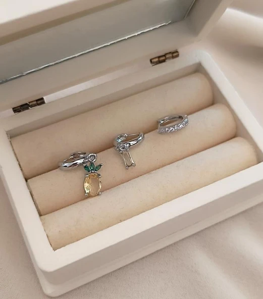 Küpe 3lü Set Kararmaz Çelik 316L Yonca Model Rose Gold Küpe ürün görseli 1