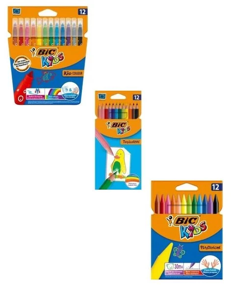 Bic 12 Renk Kuru Boya Pastel Boya Keçeli Boya Seti 3 lü ürün görseli 1