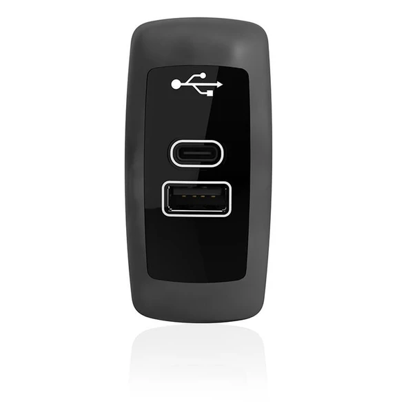 Sanel USB Şarj Düz Tip Siyah Gövde Mavi led 12V/24V SUC16B ürün görseli 1