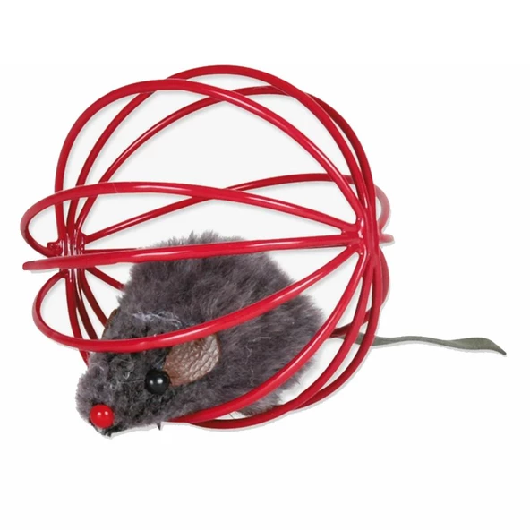 Oyun Topu 6cm Renkli Metal Kafesli Peluş Fareli Kedi Köpek Oyuncağı ürün görseli 1