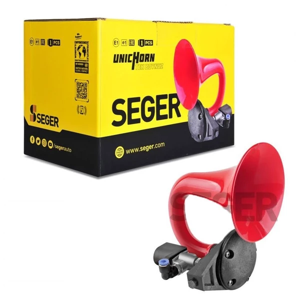 SEGER-80Jh Tek Boynuz Havalı Korna 12V (Unıchorn), Kırmızı Plastik Borulu ürün görseli 1
