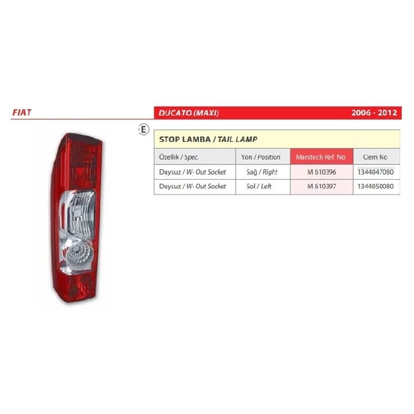 Fiat Ducato (Maxi) Sol Arka Stop Lambası 2006-2012 -1344050080 - Resim 2