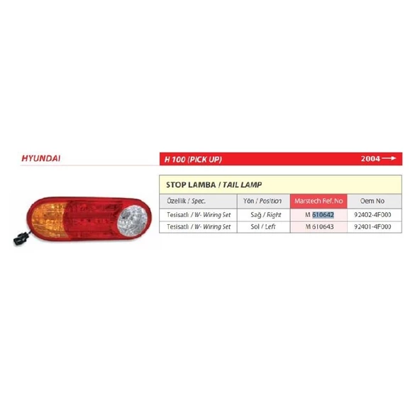 Hyundai H100 Sol Arka Stop lambası Tesisatlı 2004> -92401-4F000 - Resim 2