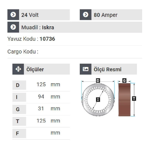 NURSAN 170224 Statör 24V 80A İş Makinaları - Resim 2