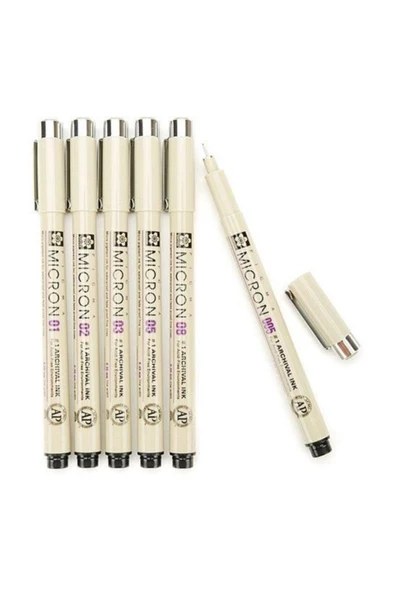 Sakura Pigma Micron Teknik Çizim Kalemi 6'lı Set (0.05 - 0.1 - 0.2 - 0.3 - 0.5 - 0.8) ürün görseli 1