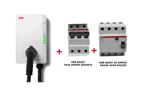 Terra Ac 22 kW Duvar Tipi Elektrikli Kablolu Araç Şarj Ünitesi+Abb Basıc 3X40 Amper Sigorta +40 Amper KAaçak Akım Rolesi ürün görseli 1