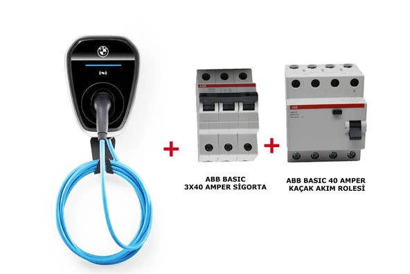 Bmw Wallbox 22kW Elektrikli Gen 4 Araç Kablolu Şarj İstasyonu +Abb Basıc 3X40 Amper Sigorta +40 Amper Kaçak Akım Rolesi ürün görseli 1