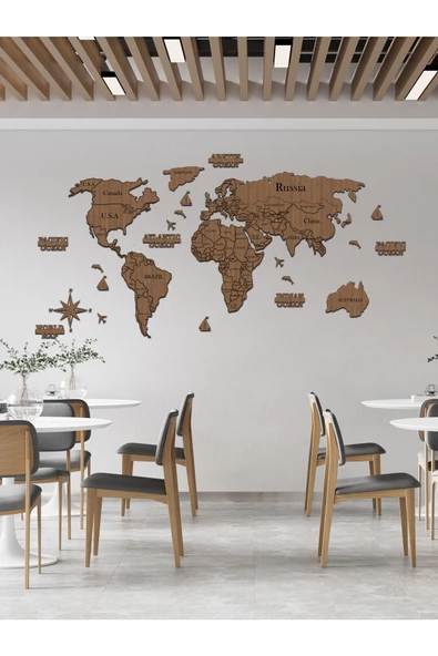 KEMSON World Map 2d Ahşap Dünya Haritası Duvar Dekoru ürün görseli 1