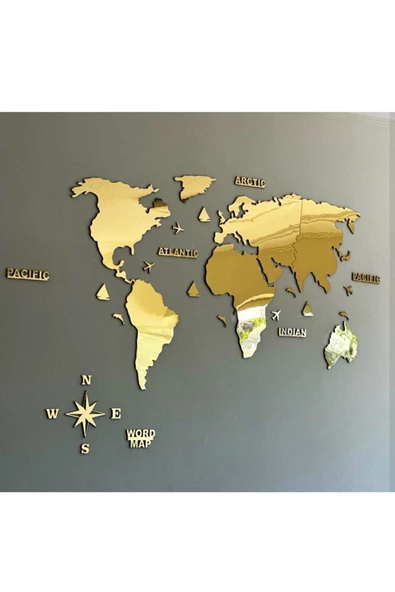 HYL Gold 2D Dünya Haritası World Map Gold Pleksi Harita ürün görseli 1