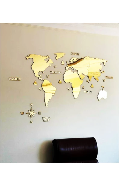 GİZEM SHOP 2d Dünya Haritası Gold Ayna Pleksi Puzzle Şeklinde Ölçü 150cmx75cm ürün görseli 1