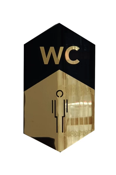 GİZEM SHOP WC Yönlendirme (ERKEK) Tabelası Siyah Pleksi Üzeri Gold Pleksi ürün görseli 1