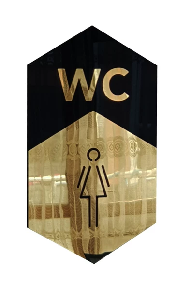 GİZEM SHOP WC Yönlendirme (KADIN) Tabelası Siyah Pleksi Üzeri Gold Pleksi ürün görseli 1