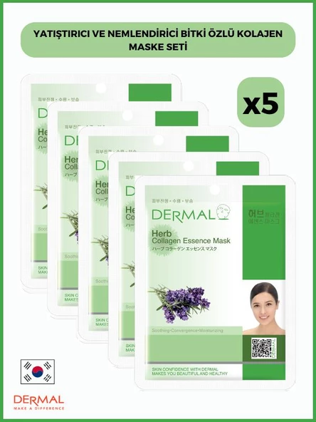 Dermal Yatıştırıcı & Nemlendirici Bitki Özlü Kolajen Maske 23gr. %100 Pamuk 5 Adet ürün görseli 1