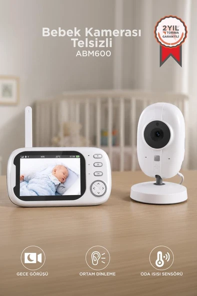 Bebek Kamerası Telsiz Monitörlü Full Hd Smart Ip Güvenlik Kamerası ABM600 Beyaz ürün görseli 1