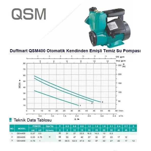 Duffmart QSM400 Kendinden Emişli Sıcak Su Pompası - Resim 2