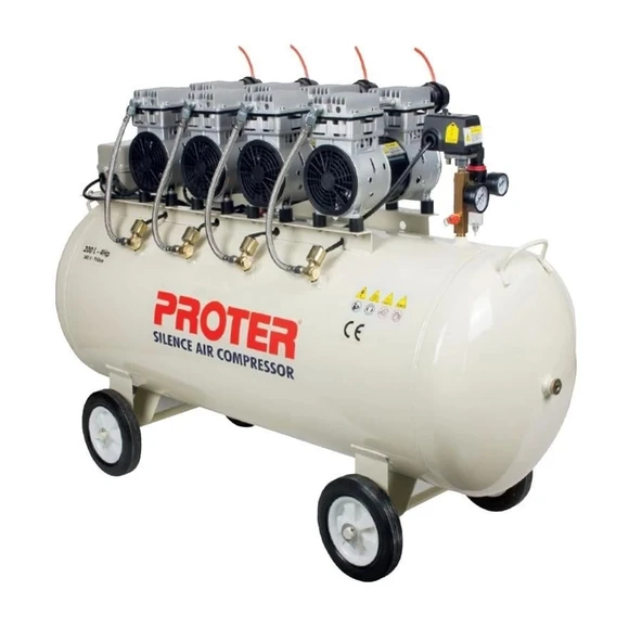 Proter 200 Lt Sessiz Yağsız 4 Kafa Trifaze Hava Kompresörü ürün görseli 1