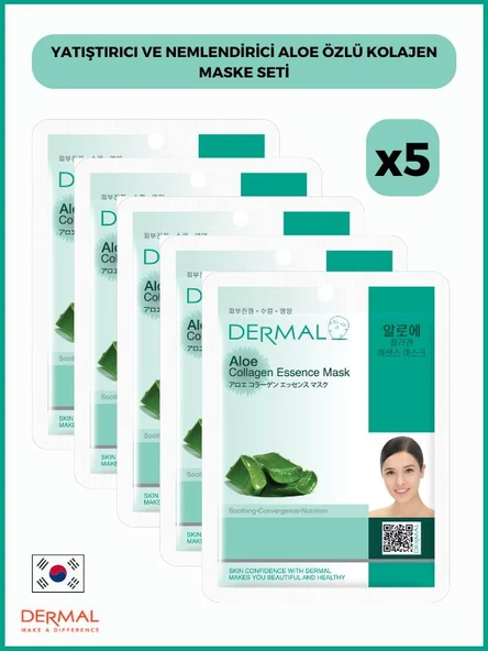 Dermal Yatıştırıcı Ve Nemlendirici Aloe Özlü Kolajen Maske 23 Gr 5 Adet ürün görseli 1