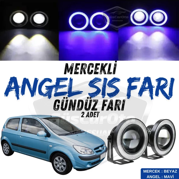 Hyundai Getz 2002–2011 Uyumlu Üniversal Mercekli Angel Sis Farı Metal Su Geçirmez 76 mm Mavi Halkalı Gündüz Farı Angel Eyes 2 Adet ürün görseli 1