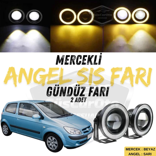 Hyundai Getz 2002–2011 Uyumlu Üniversal Mercekli Angel Sis Farı Metal Su Geçirmez 76 mm Sarı Halkalı Gündüz Farı Angel Eyes 2 Adet ürün görseli 1