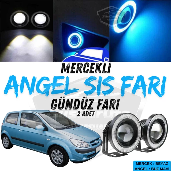 Hyundai Getz 2002–2011 Uyumlu Üniversal Mercekli Angel Sis Farı Metal Su Geçirmez 76 mm Buz Mavi Halkalı Gündüz Farı Angel Eyes 2 Adet ürün görseli 1