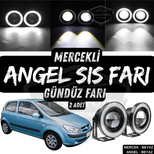 Hyundai Getz 2002–2011 Uyumlu Üniversal Mercekli Angel Sis Farı Metal Su Geçirmez 76 mm Beyaz Halkalı Gündüz Farı Angel Eyes 2 Adet ürün görseli 1
