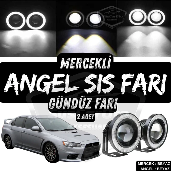 Mitsubishi Lancer 2007-2014 Uyumlu Üniversal Mercekli Angel Sis Farı Metal Su Geçirmez 76 mm Beyaz Halkalı Gündüz Farı Angel Eyes 2 Adet ürün görseli 1