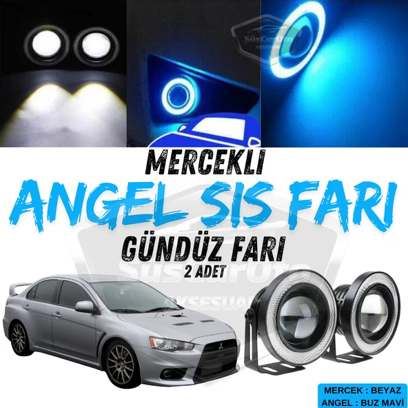 Mitsubishi Lancer 2007-2014 Uyumlu Üniversal Mercekli Angel Sis Farı Metal Su Geçirmez 76 mm Buz Mavi Halkalı Gündüz Farı Angel Eyes 2 Adet ürün görseli 1