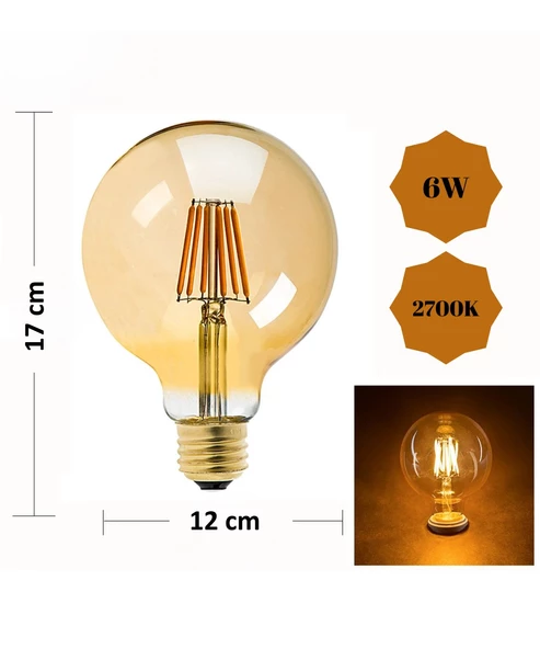 6W Rustik Ampul 2700K (Amber Işık) G125 ürün görseli 1