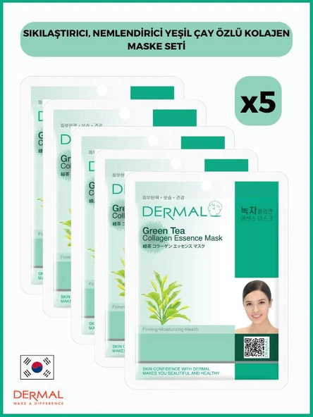 Dermal Sıkılaştırıcı, Nemlendirici Yeşil Çay Özlü Kolajen Maske 23gr 5 Adet ürün görseli 1