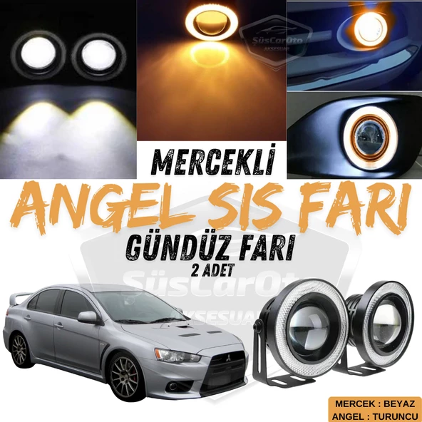 Mitsubishi Lancer 2007-2014 Uyumlu Üniversal Mercekli Angel Sis Farı Metal Su Geçirmez 76 mm Turuncu Halkalı Gündüz Farı Angel Eyes 2 Adet ürün görseli 1