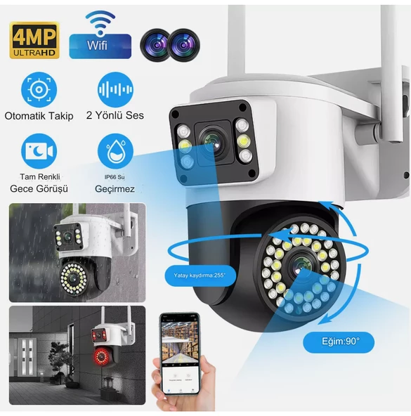 Açık PTZ 8MP 4K Wifi Gözetim Kamera İki Lens Çift Ekran AI Otomatik İzleme CCTV Güvenlik ürün görseli 1