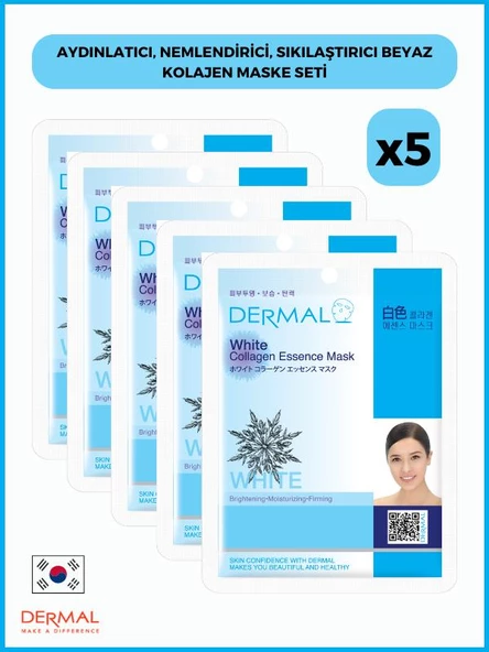 Dermal Aydınlatıcı, Nemlendirici, Sıkılaştırıcı Beyaz Kolajen Maske 23gr 5 Adet ürün görseli 1