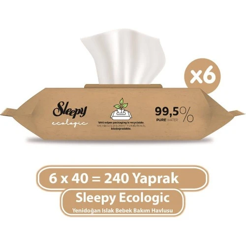 Sleepy Ecologic Yenidoğan Islak Bebek Bakım Havlusu 6X40 (240 Yaprak) ürün görseli 1