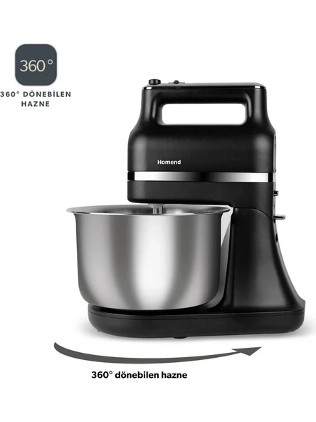 Homend Profashion 3021H El Mikseri Fonksiyonlu Ve 360° Dönerek Karıştırma Teknolojili Stand Mikser Siyah ürün görseli 1