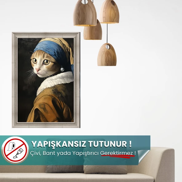 İnci Küpeli Kedi Posteri, Premium Baskı Kalitesi, Akıllı Kağıt Poster, Eşsiz Yapay Zeka Tasarım ürün görseli 1