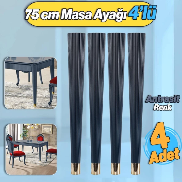 4 Adet Suit Masa Dresuar Ayağı 75 cm Plastik Antrasit Ayak Mutfak Yemek Masası Mobilya Ayakları ürün görseli 1