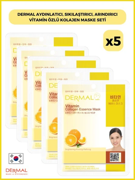 Dermal Aydınlatıcı, Sıkılaştırıcı, Arındırıcı Vitamin Özlü Kolajen Maske 23gr 5 Adet ürün görseli 1