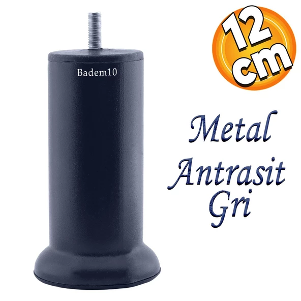Mobilya Kanepe Baza Koltuk Destek Ayağı M8 Civata 12 cm Antrasit Gri Metal Yükseltici İnce Diş Ayak ürün görseli 1