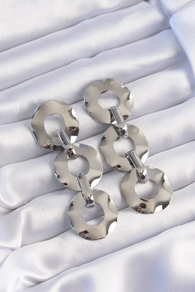 Pirinç Gümüş Renk Oval Ayna Model Sallantılı Küpe TJ-BKP9251 ürün görseli 1