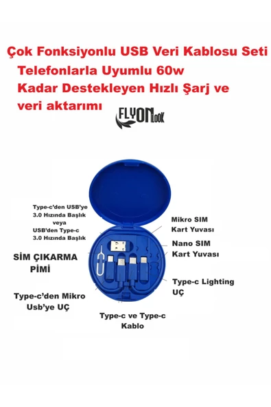 Çoklu Şarj Kablo ve Veri Aktarım Seti iPhone iPad Samsung Android PC Bilgisayar Tablet  Bilgisayar ürün görseli 1