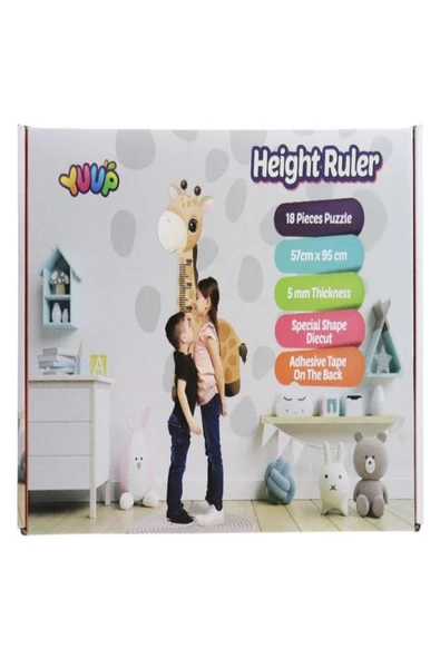 Çocuk Odası İçin Şirin Zürafa Boy Ölçer ve 18 Parça Puzzle ürün görseli 1