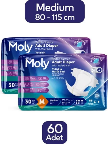 Moly Belbantlı Medium (M) 30'Lu  2 Adet Yetişkin Hasta Bezi ürün görseli 1